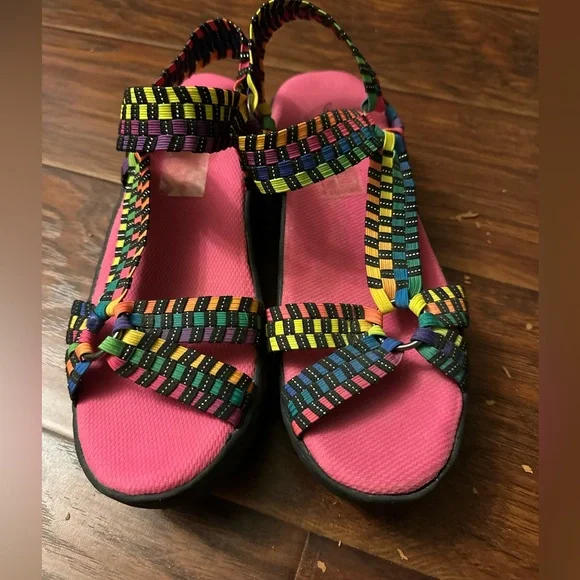 CORKYS QUICKSTEP PLATFORM WOMEN SANDAL 8 COLORFUL ELASTIC WOVEN STRAP VEGAN - Picture 3 of 6